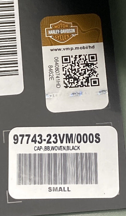 NEW HARLEY DAVIDSON 97743-23VM MEN'S SMALL B&S BLACK WOVEN FITTED BB CAP 7-1/8