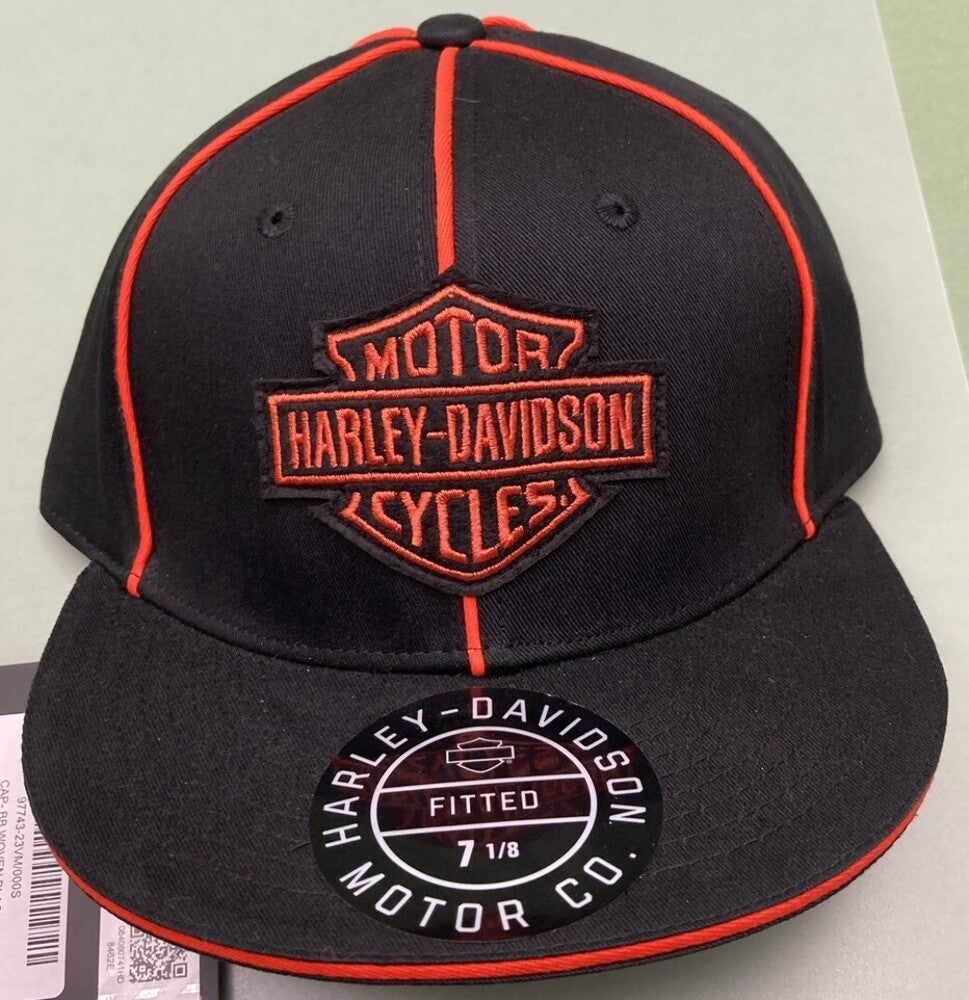 NEW HARLEY DAVIDSON 97743-23VM MEN'S SMALL B&S BLACK WOVEN FITTED BB CAP 7-1/8