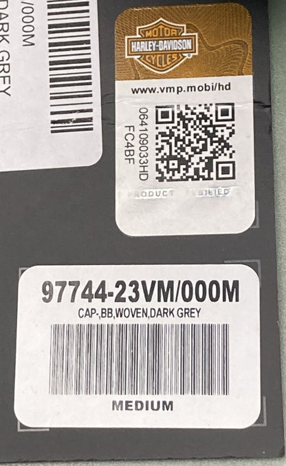 NEW HARLEY DAVIDSON 97744-23VM MEN'S MED B&S DARK GREY WOVEN FITTED BB CAP 7-1/4