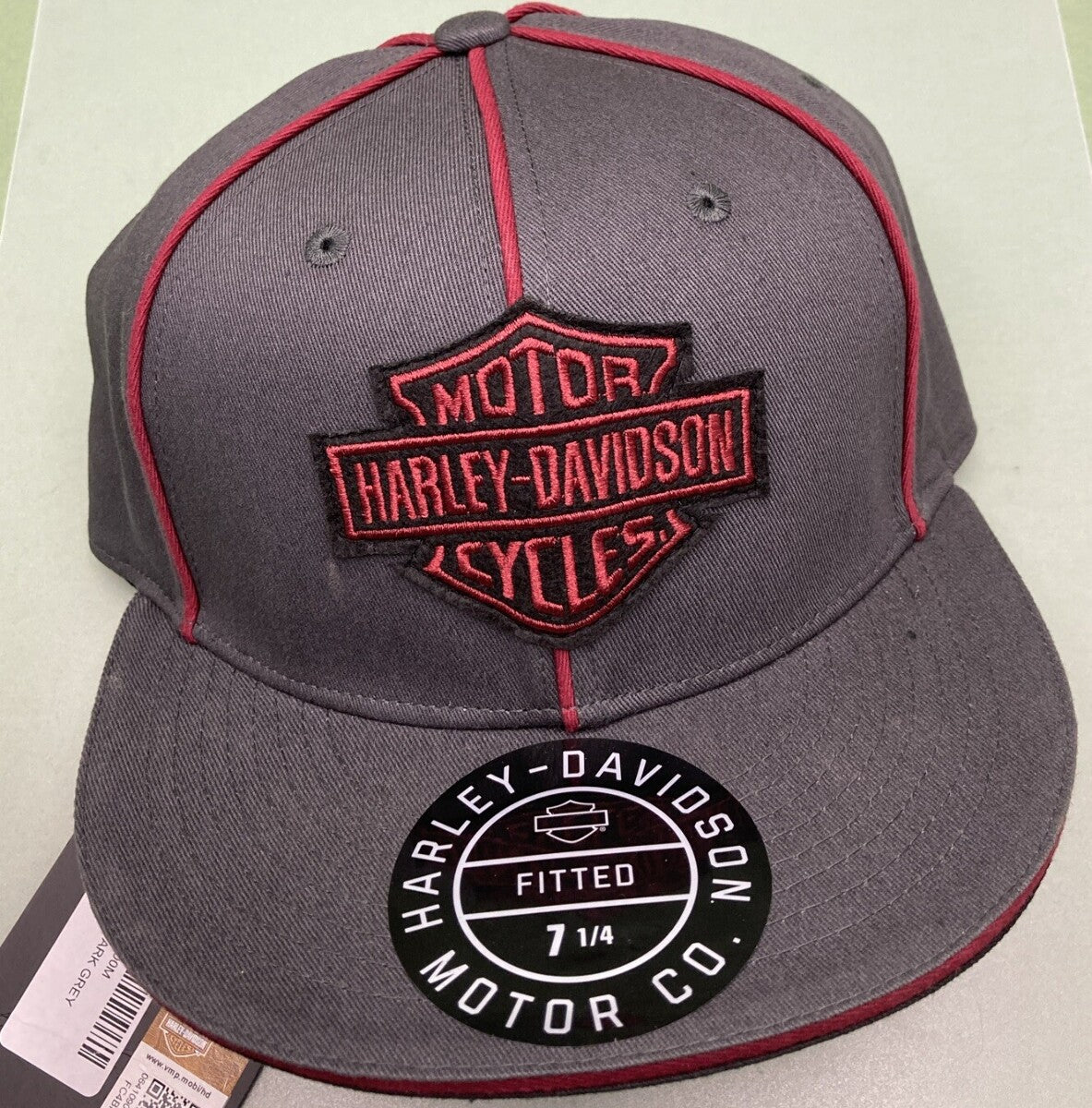 NEW HARLEY DAVIDSON 97744-23VM MEN'S MED B&S DARK GREY WOVEN FITTED BB CAP 7-1/4