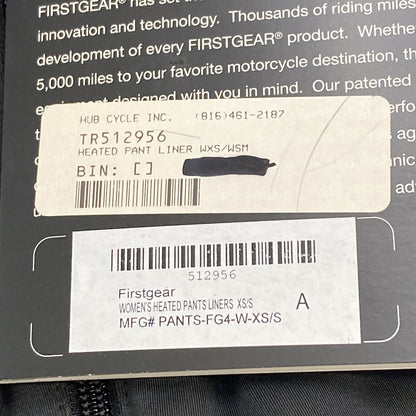 NEW FIRSTGEAR 512956 WOMEN'S XSMALL/SMALL BLACK HEATED PANT LINER