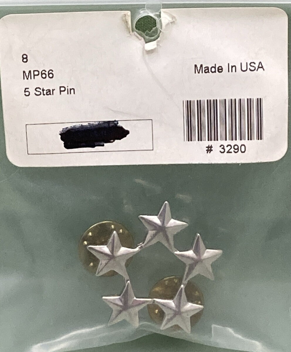 NEW GENUINE 5-STAR-SILVER TONE DOUBLE LAPEL / HAT PIN