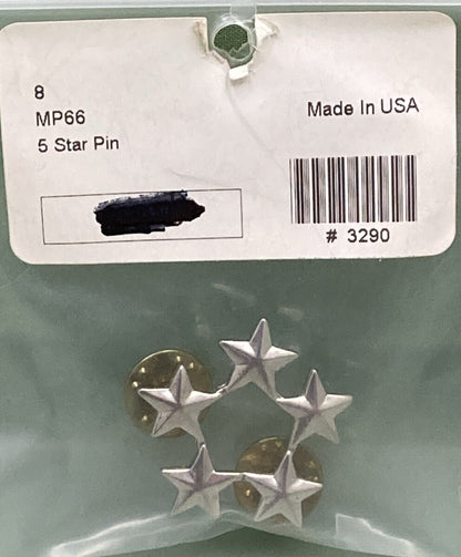 NEW GENUINE 5-STAR-SILVER TONE DOUBLE LAPEL / HAT PIN