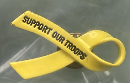 NEW GENUINE YELLOW SUPPORT OUR TROOPS MILITARY PIN FOR HAT VEST OR LAPEL