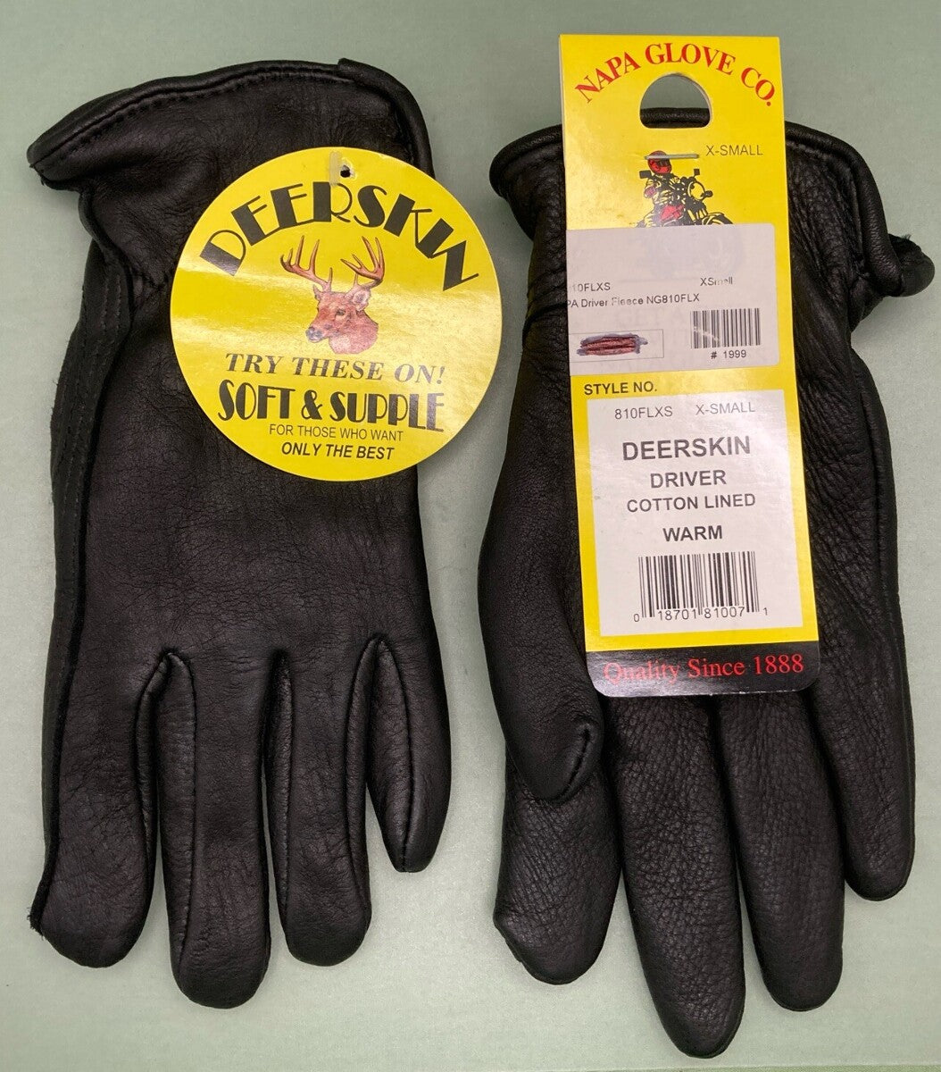 NEW GENUINE NAPA GLOVE CO. 81OFLXS X-SMALL DEEERSKIN DRIVER COTTON LINED GLOVE