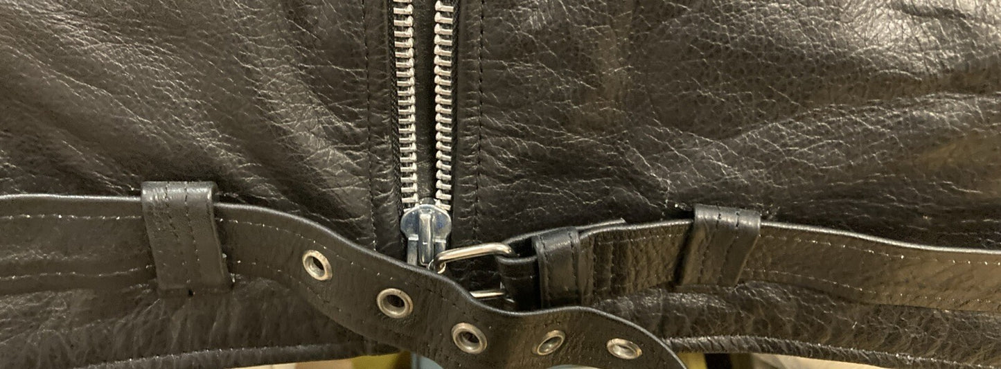 NEW GENUINE MUSTANG BIKER ESSENTIALS BLACK LEATHER JACKETS WOMAN SIZE 14