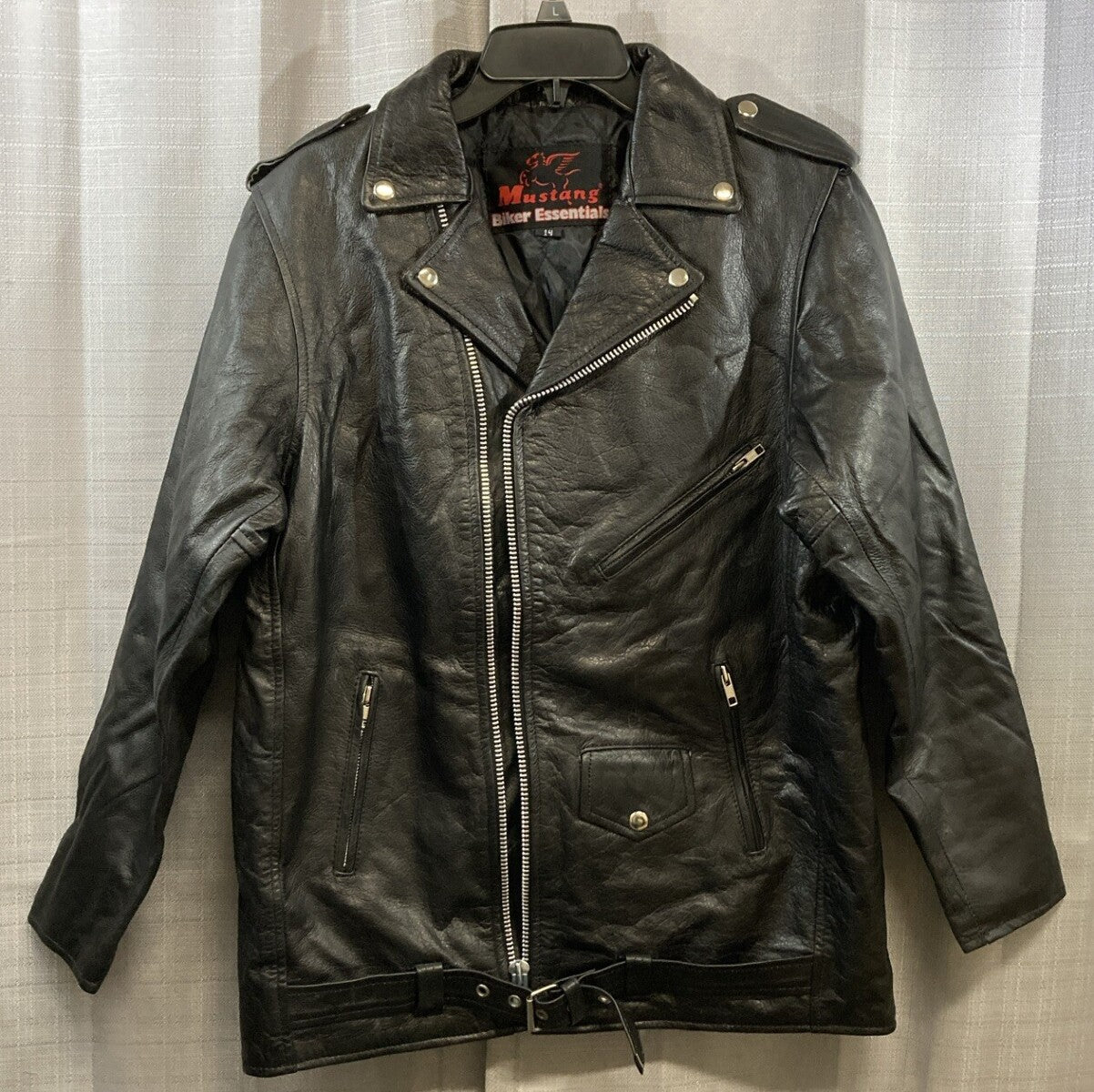 NEW GENUINE MUSTANG BIKER ESSENTIALS BLACK LEATHER JACKETS WOMAN SIZE 14