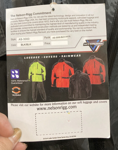 NEW GENUINE NELSON-RIGG AS-3000 ASTON 2-PIECE RAINSUIT BLACK, SIZE XL