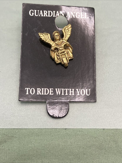 NEW GENUINE GOLD GUARDIAN ANGEL MOTORCYCLE PIN 14490 TO RIDE WITH YOU