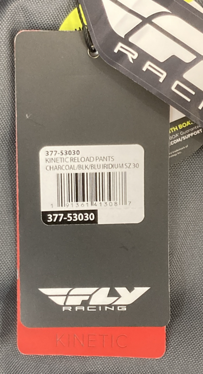 NEW GENUINE FLY RACING 377-53030 KINETIC RELOAD PANTS CHAR/BLK/IRIDIUM SZ30