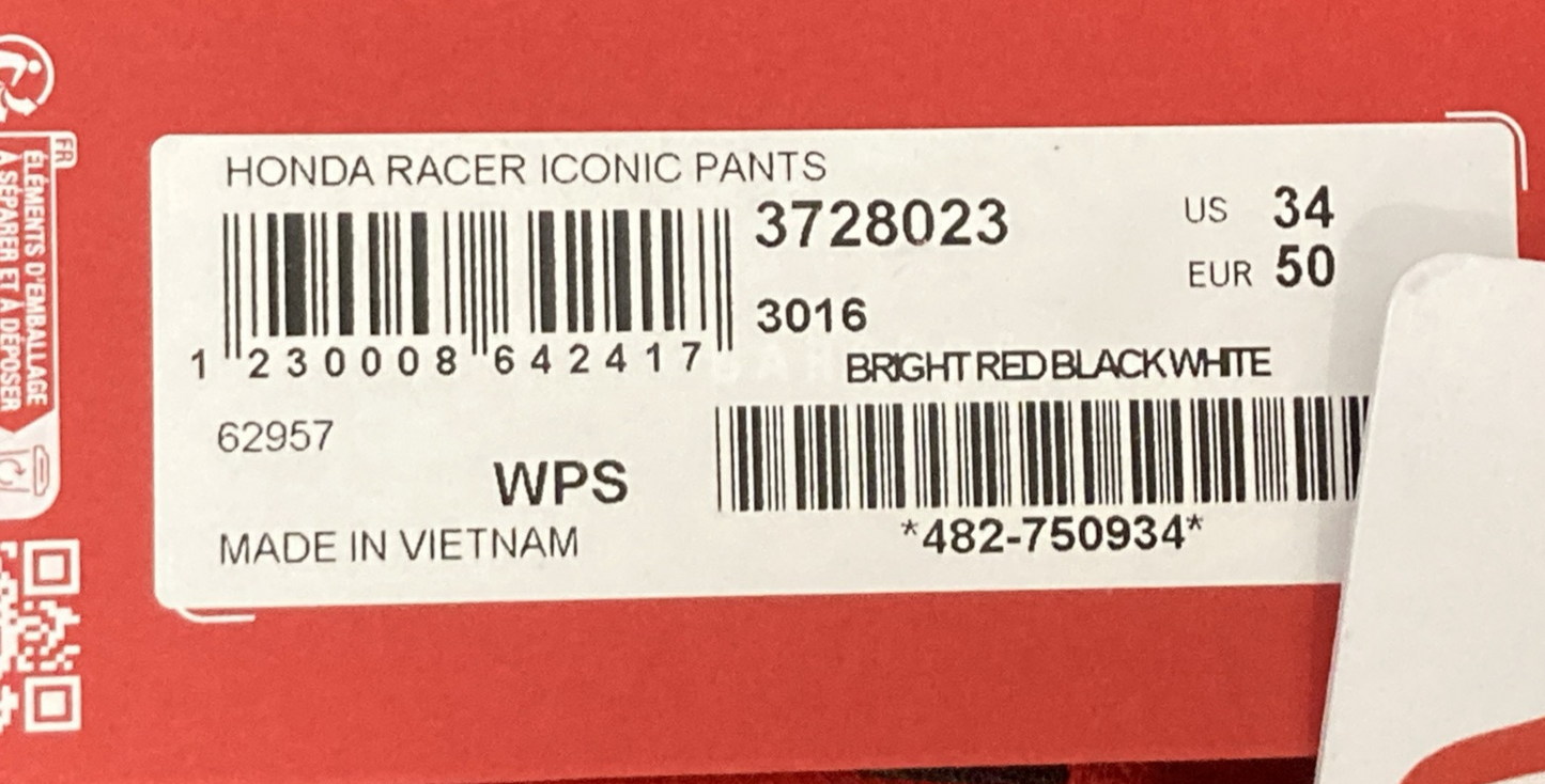 NEW GENUINE ALPINESTARS 3728023 Honda Racer Iconic Pants BRIGHT RED SZ 34