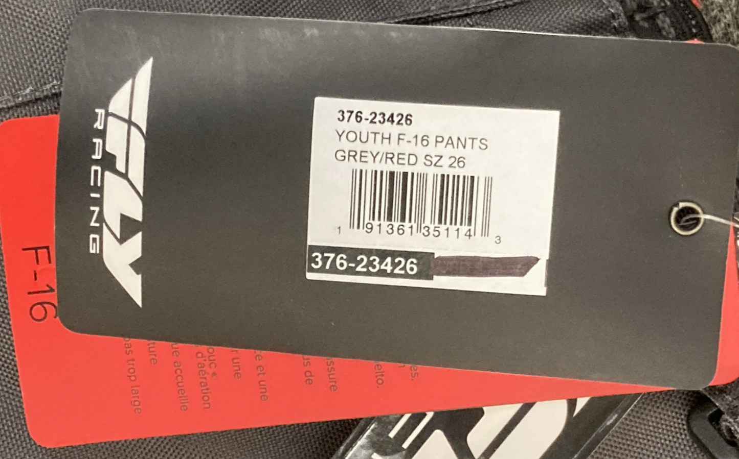 NEW GENUINE FLY RACING 376-23426 F-16 Youth Pants Gray/Red SZ 26