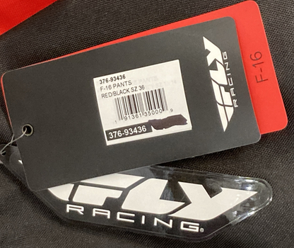 NEW GENUINE FLY RACING 376-93436 F-16 PANTS RED/BLACK SZ 36
