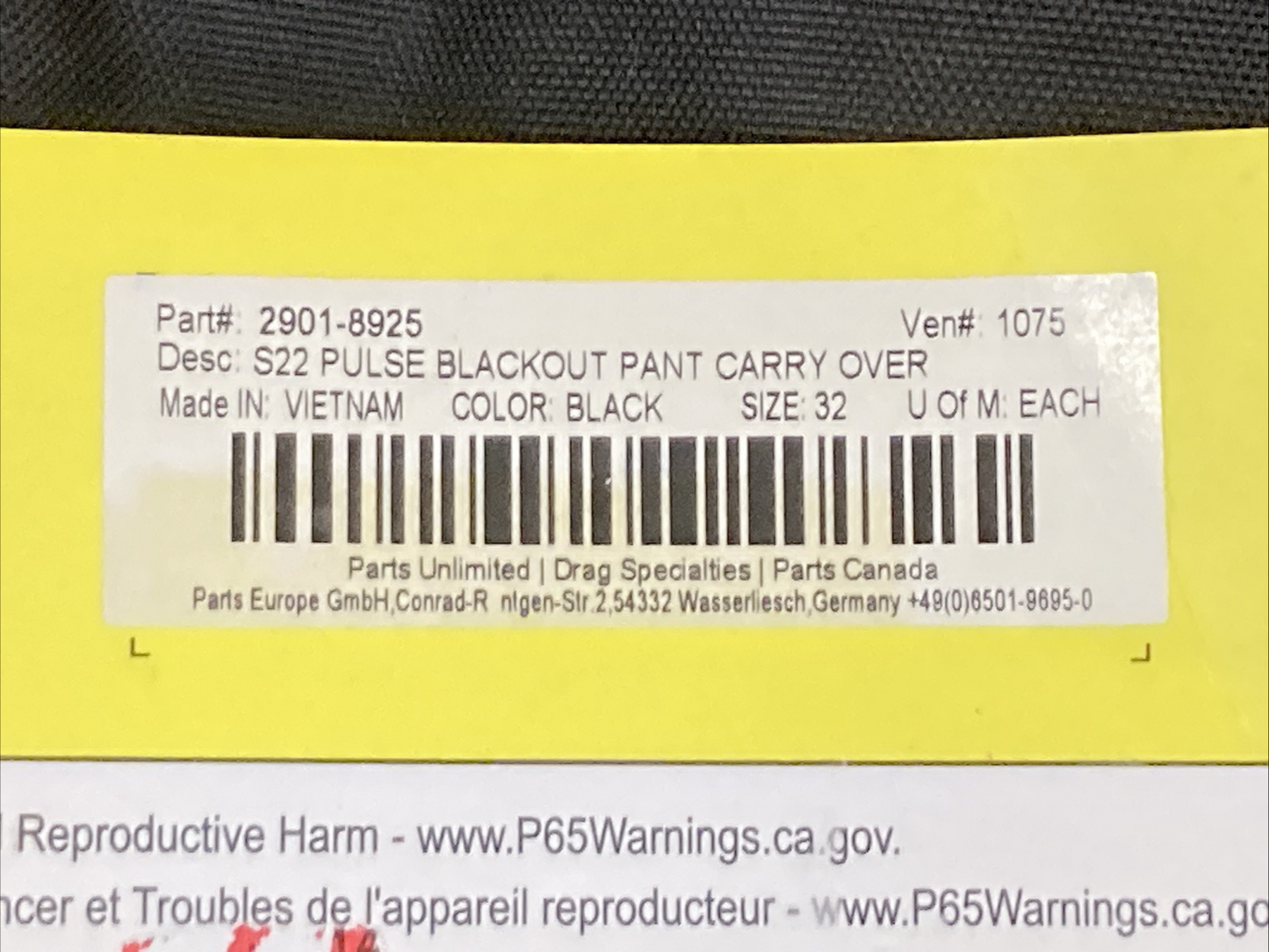 NEW GENUINE THOR 2901-8925 Pulse Blackout Pant Carryover BLACK SZ 32