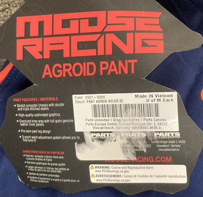 NEW GENUINE MOOSE RACING 2901-9266 Agroid Pants Navy/Orange SZ 32