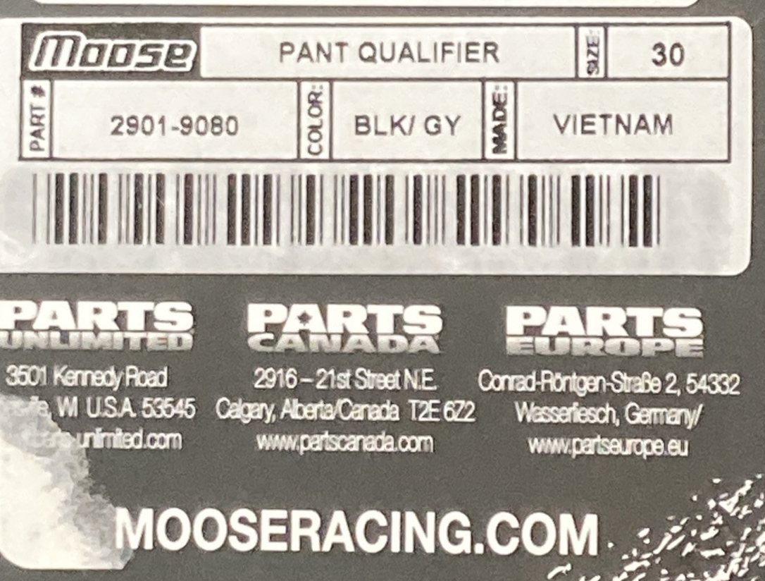 NEW GENUINE MOOSE RACING 2901-9080 Qualifier Pants Black/Gray SZ 30
