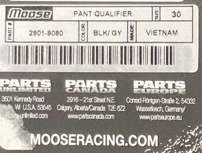 NEW GENUINE MOOSE RACING 2901-9080 Qualifier Pants Black/Gray SZ 30