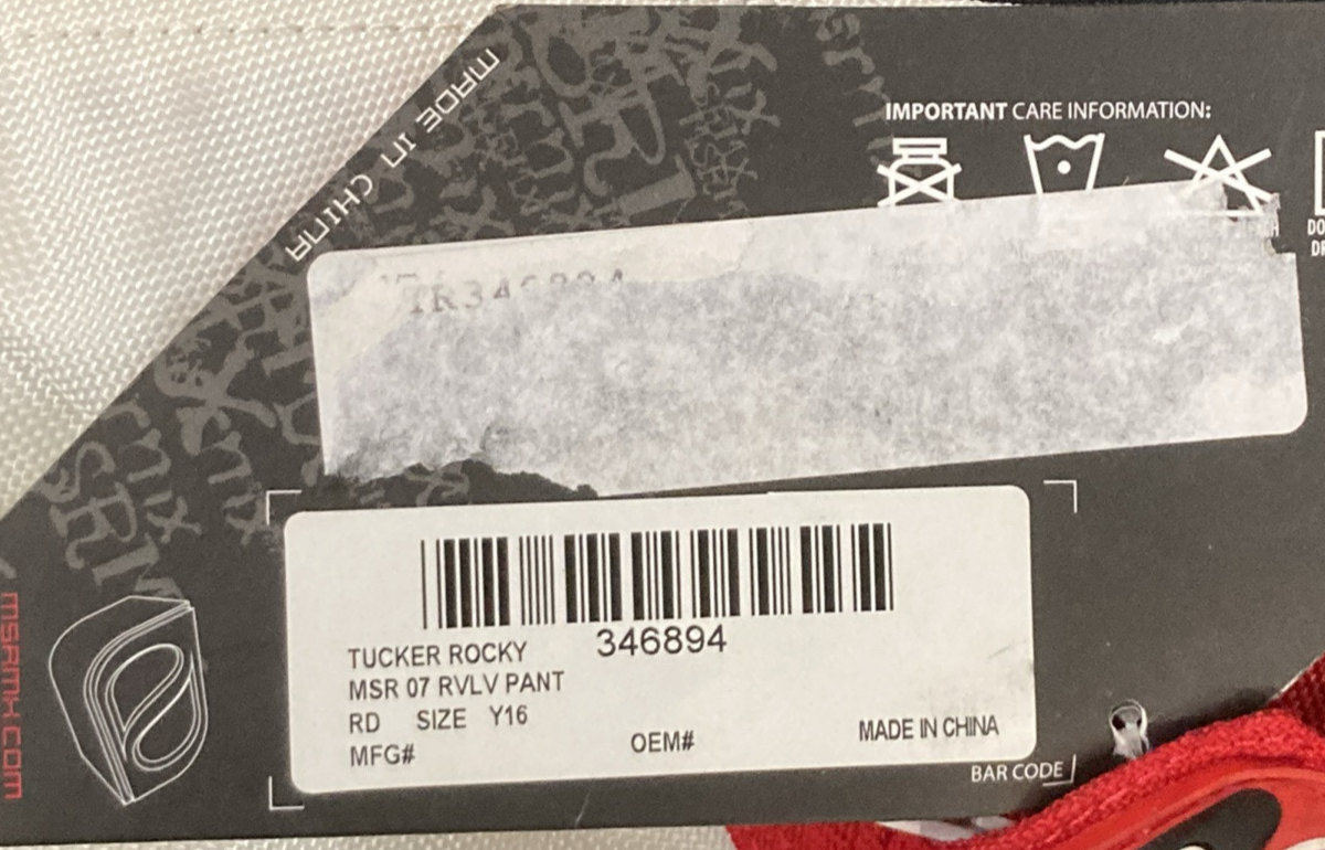 NEW GENUINE MSR MX 346894 Revolver Pants Black/Red/White Youth SZ 16