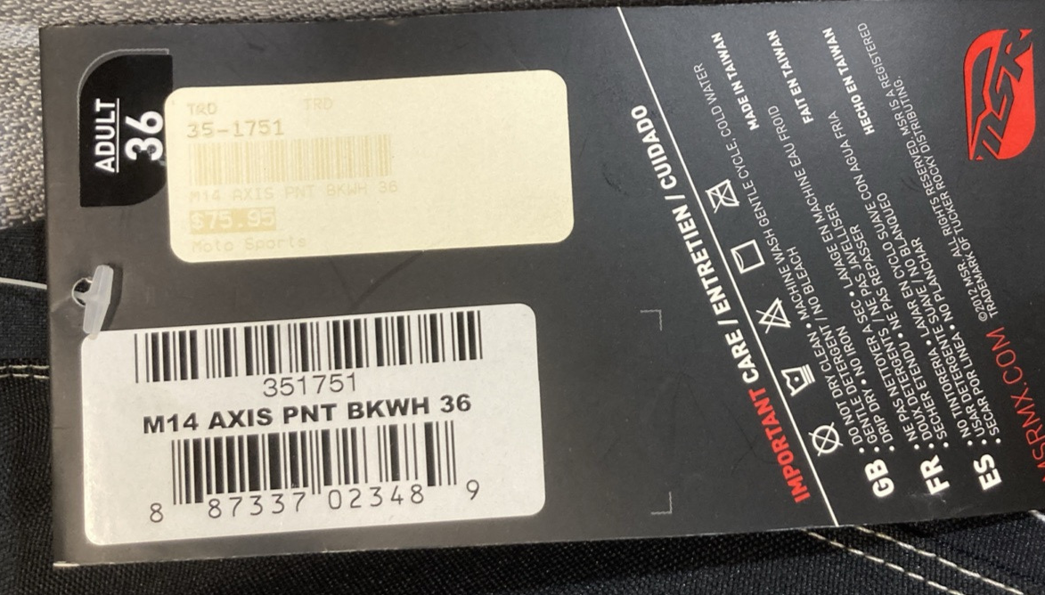 NEW GENUINE MSR MX 351751 Axxis Pants Black/White SZ 36