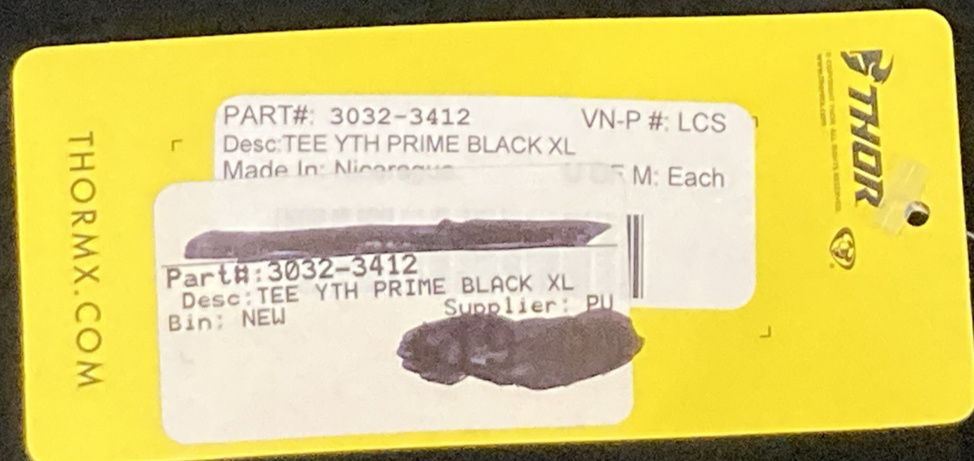 NEW GENUINE THOR 3032-3412 Prime T-Shirt Black Youth XLarge