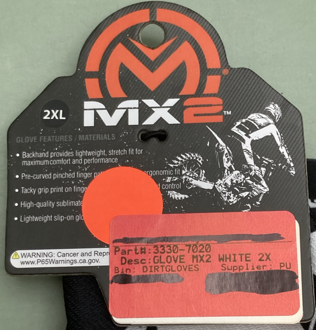 NEW GENUINE MOOSE RACING 3330-7020 MX2 Gloves WHITE 2XL (SZ 11)