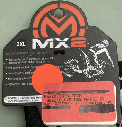 NEW GENUINE MOOSE RACING 3330-7020 MX2 Gloves WHITE 2XL (SZ 11)