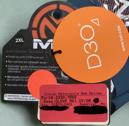 NEW GENUINE MOOSE RACING 3330-7069 MX1 Gloves GRAY/ORANGE 2XL