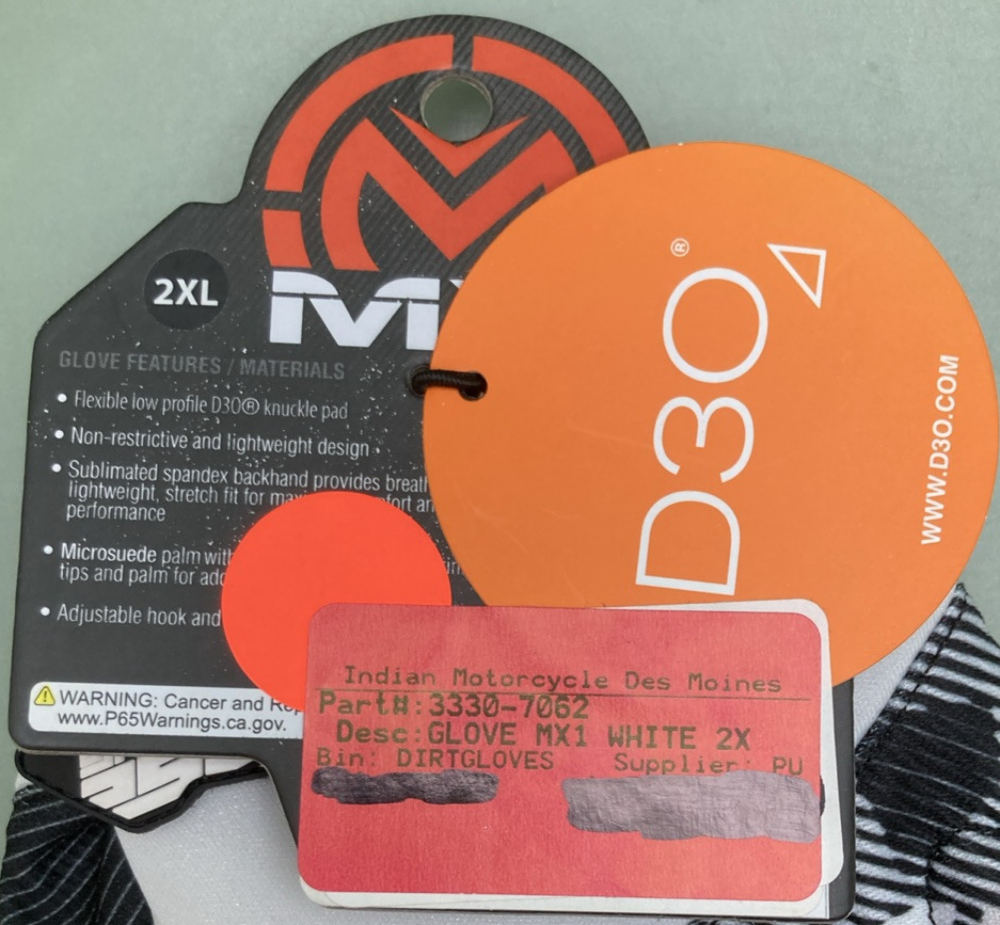 NEW GENUINE MOOSE RACING 3330-7062 MX1 Gloves WHITE/BLACK 2XL