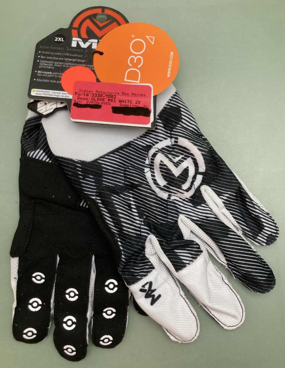 NEW GENUINE MOOSE RACING 3330-7062 MX1 Gloves WHITE/BLACK 2XL
