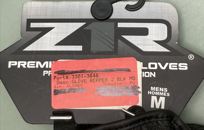 NEW GENUINE Z1R 3301-3648 GLOVES REAPER 2 BLACK LEATHER MENS MEDIUM SZ 8