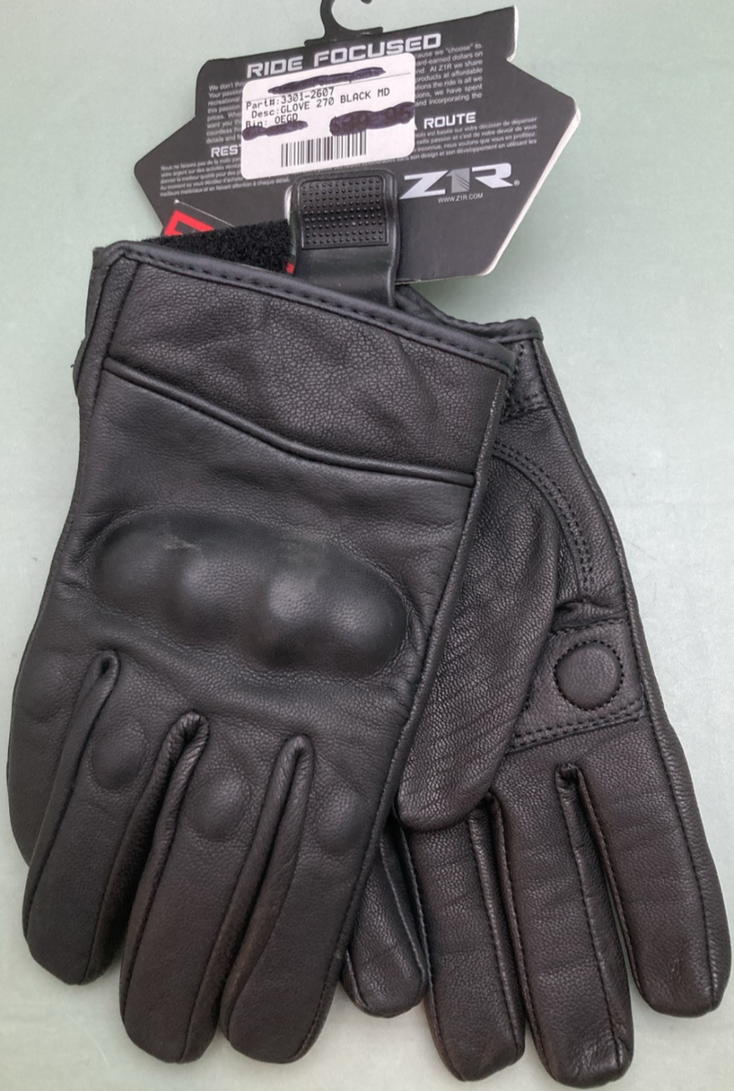 NEW GENUINE Z1R 3301-2607 GLOVES 270 Non-Perforated BLACK LEATHER MENS MEDIUM