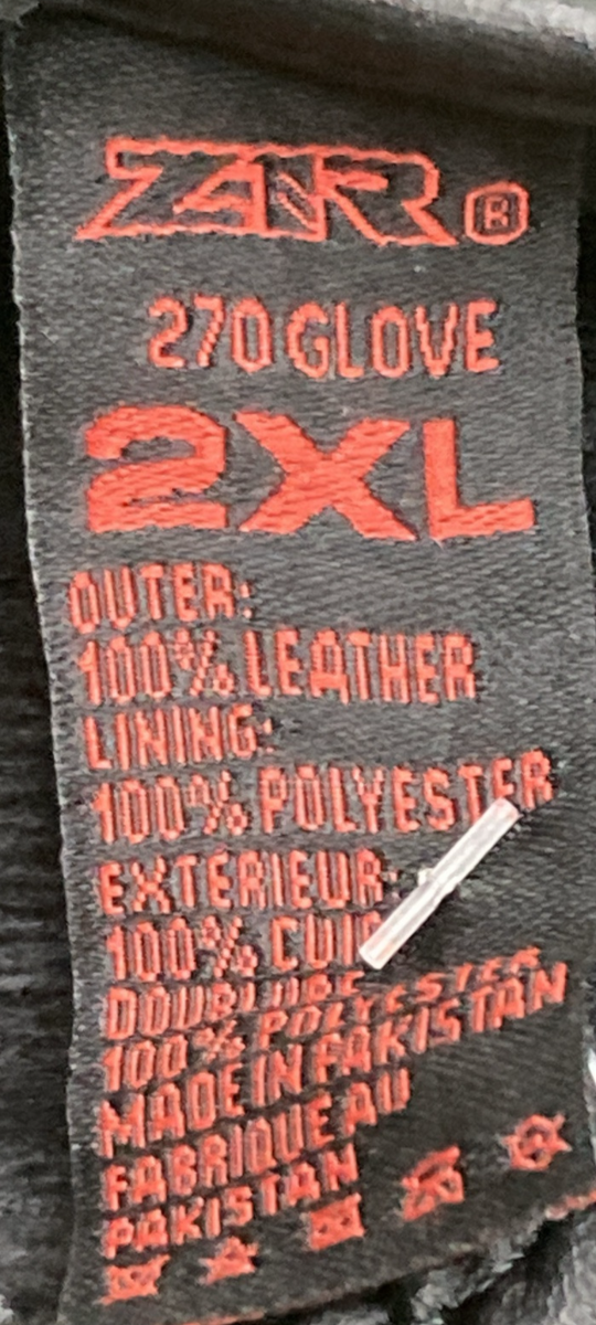 NEW GENUINE Z1R 3301-2610 GLOVES 270 Non-Perforated BLACK LEATHER MENS 2XL