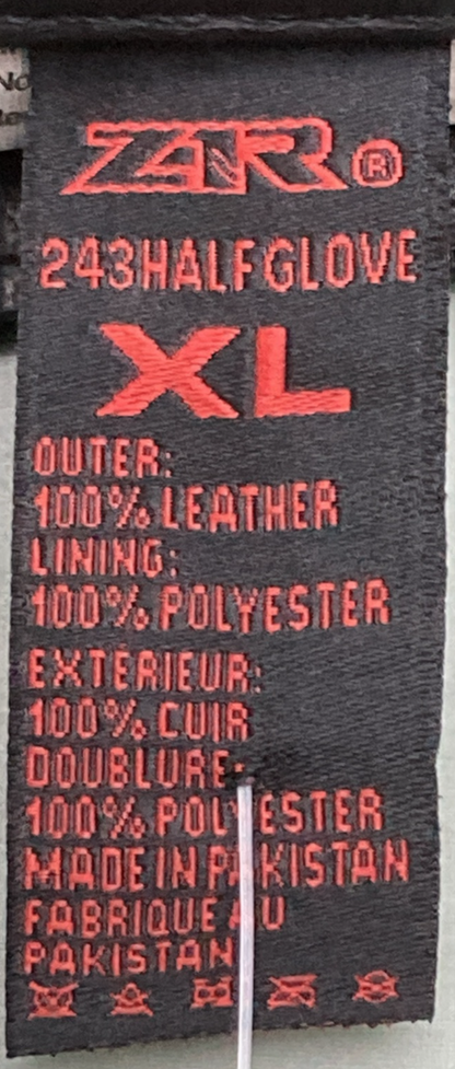 NEW GENUINE Z1R 3301-2621 GLOVES HALF FINGER 243 BLACK LEATHER MENS X-LARGE