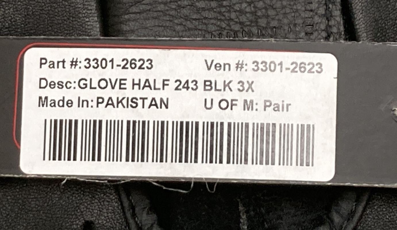 NEW GENUINE Z1R 3301-2623 GLOVES HALF FINGER 243 BLACK LEATHER MENS 3XL