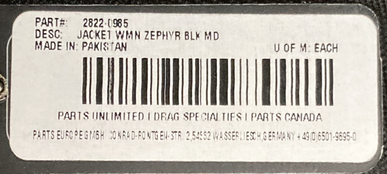 NEW GENUINE Z1R 2822-0985 Zephyr Jacket Black Women's Medium
