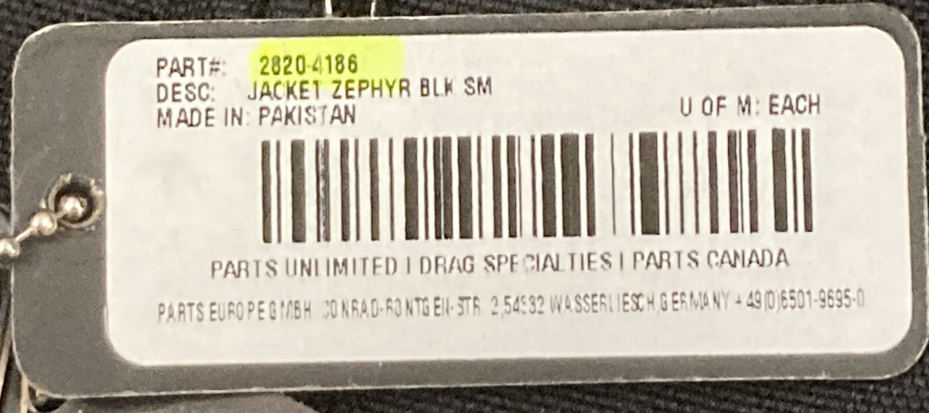 NEW GENUINE Z1R 2820-4186 Zephyr Jacket Black MENS SMALL