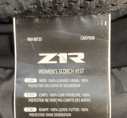 NEW GENUINE Z1R 2831-0070 Stella Scorch Riding Vest Black Leather Women's 3XL