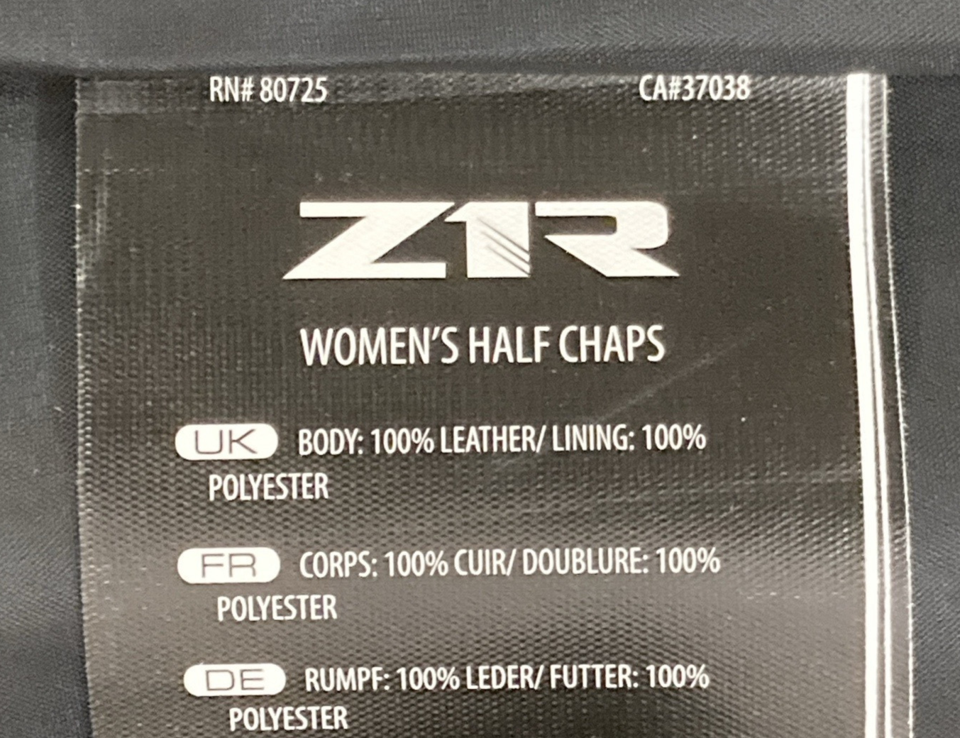 NEW GENUINE Z1R 2815-0093 Half Chaps Black Leather Women's L/XL