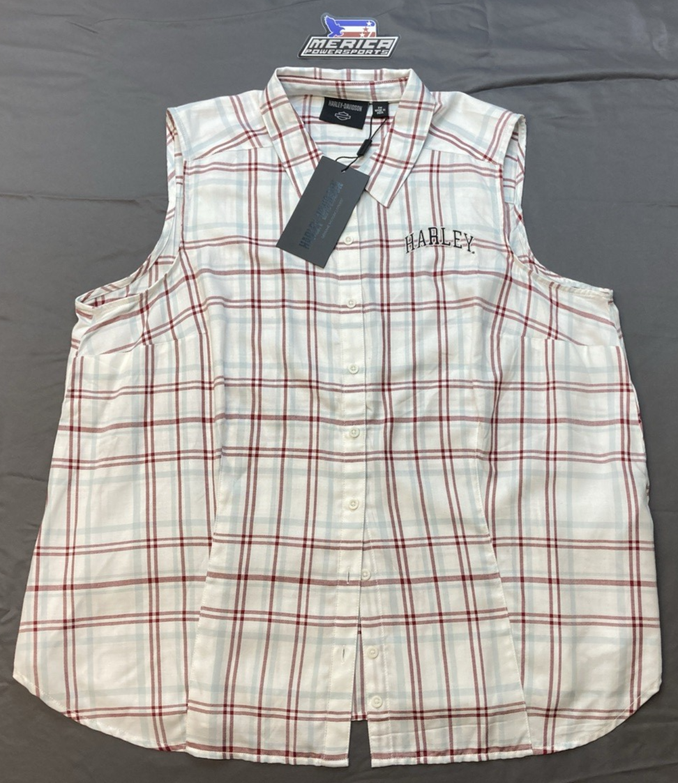NEW GENUINE HARLEY DAVIDSON 97522-23VW/002W WOMAN'S 2W Faith Sleeveless Plaid Sh