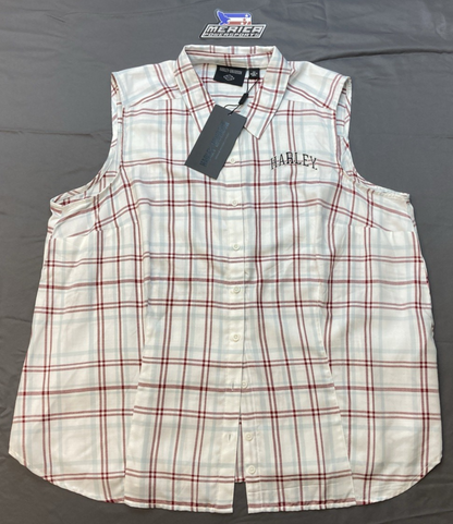 NEW GENUINE HARLEY DAVIDSON 97522-23VW/002W WOMAN'S 2W Faith Sleeveless Plaid Sh