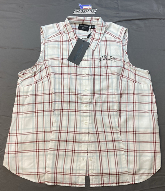 NEW GENUINE HARLEY DAVIDSON 97522-23VW/002W WOMAN'S 2W Faith Sleeveless Plaid Sh