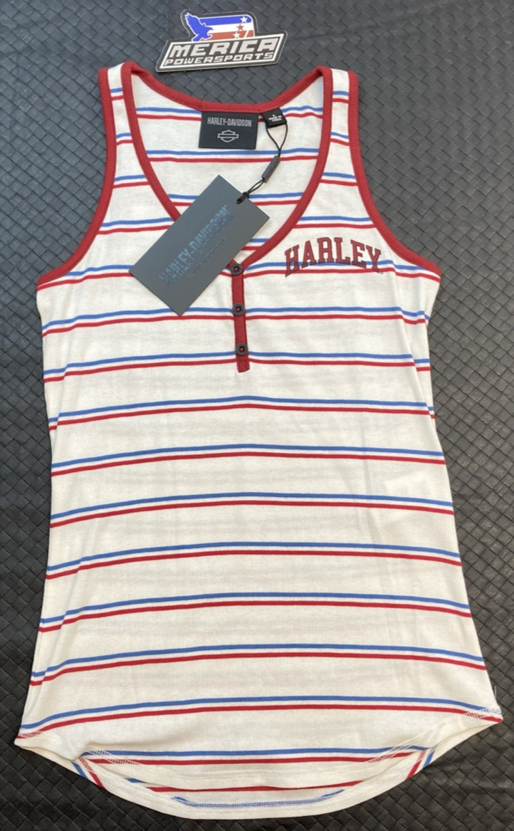 NEW GENUINE HARLEY DAVIDSON 97559-23VW WOMAN'S MD Star Spangled Banner Henley