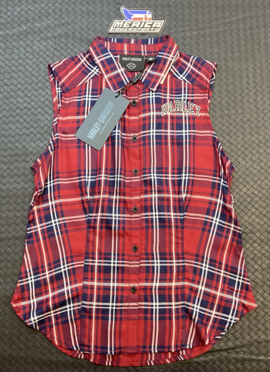 NEW GENUINE HARLEY DAVIDSON 97524-23VW WOMAN'S SM Faith Sleeveless Plaid Shirt