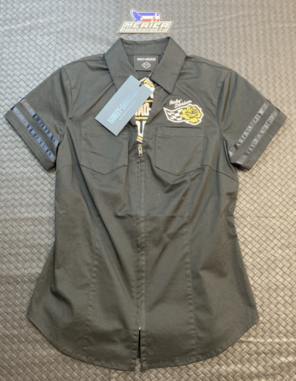 NEW GENUINE HARLEY DAVIDSON 96508-24VW Women's XS Bar & Shield Zip Front Shirt