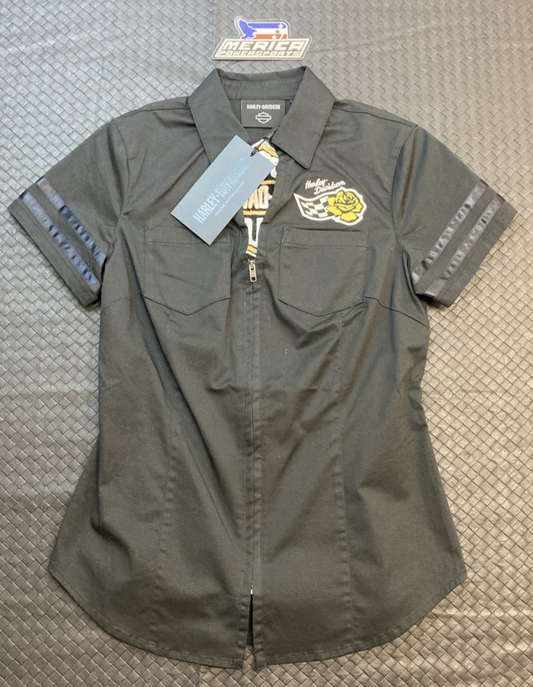 NEW GENUINE HARLEY DAVIDSON 96508-24VW Women's XS Bar & Shield Zip Front Shirt