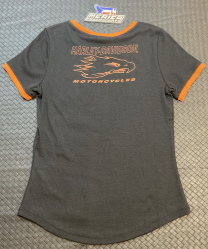 NEW GENUINE HARLEY DAVIDSON 96115-24VW Women's XS Screamin' Eagle Ringer Tee