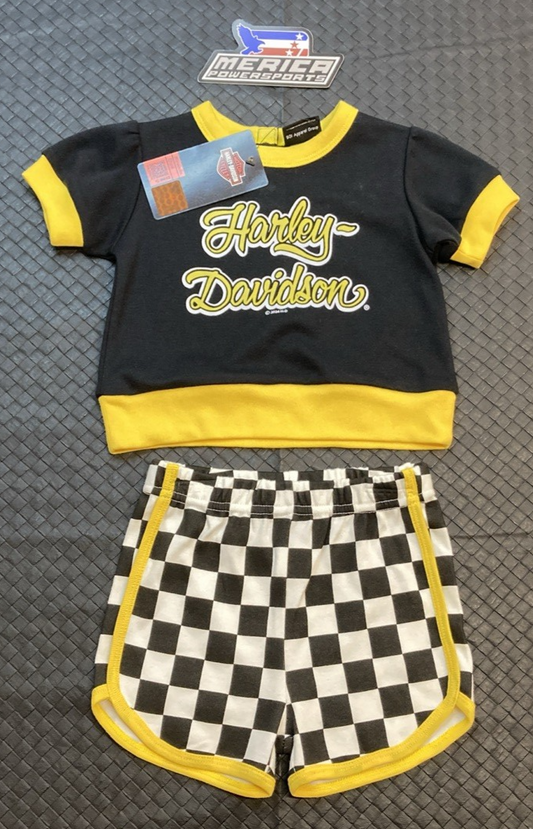 NEW GENUINE HARLEY DAVIDSON 2011408 GIRLS' 12/18M 2 Piece Infant Racing Knit Tee