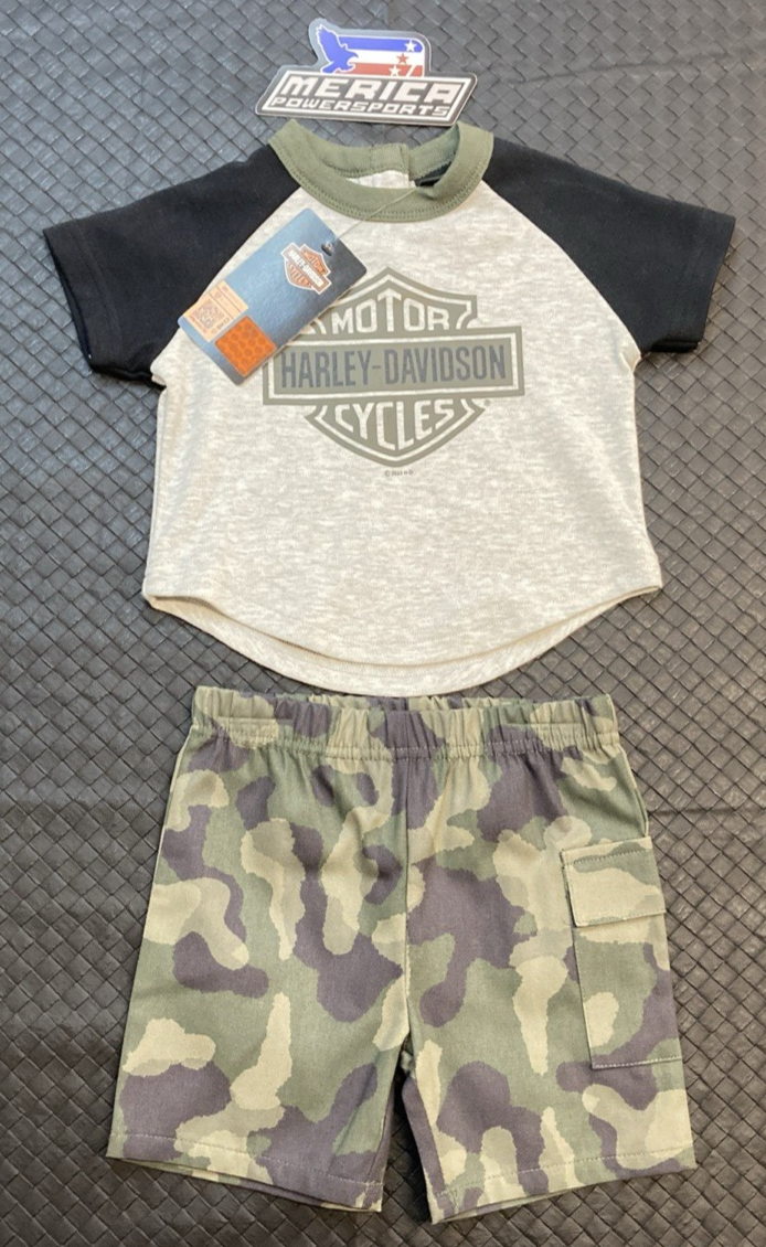 NEW GENUINE HARLEY DAVIDSON 2062314 BOYS 9/12M 2-Piece Infant B&S Raglan Tee
