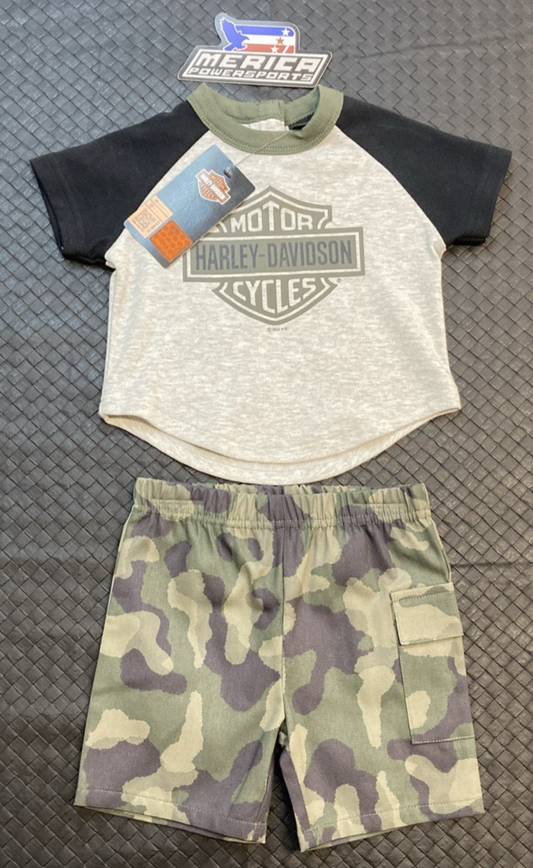NEW GENUINE HARLEY DAVIDSON 2062314 BOYS 9/12M 2-Piece Infant B&S Raglan Tee