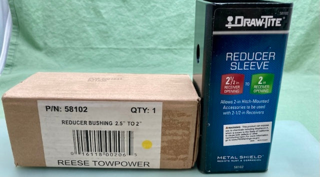 Reese 58102 Trailer Hitch Adp, 2-1/2in To 2in, Sq Receiver 6in Length New Genuine